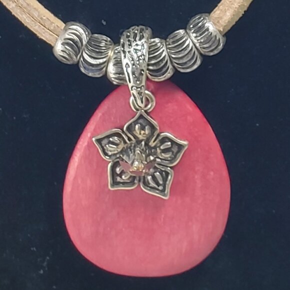 Layered Leather Cord Silver-tone Beads Necklace Red Pendant - New York & Co. - Picture 4 of 9